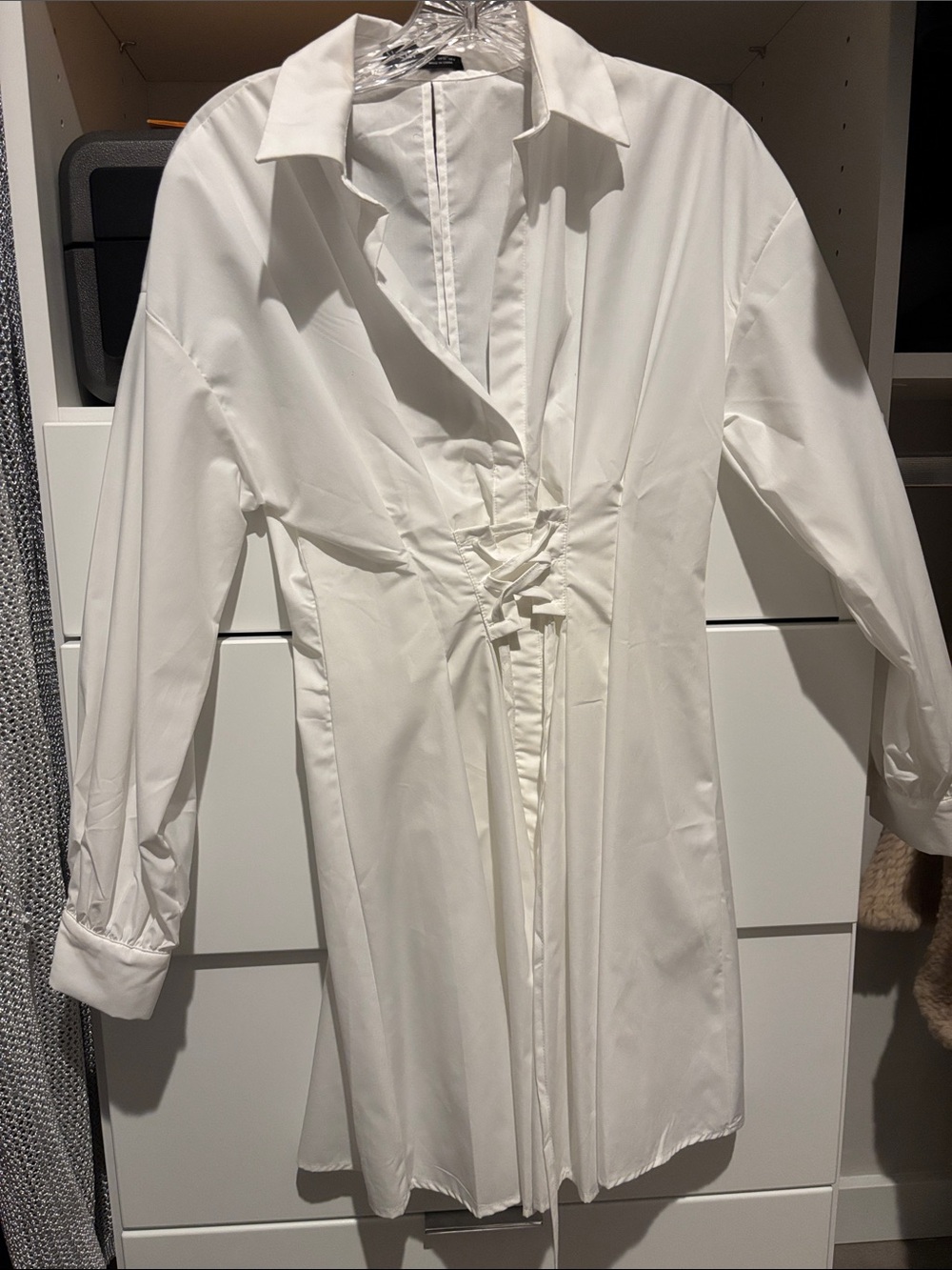 SHEIN White Long Sleeve Wrap Shirt Dress